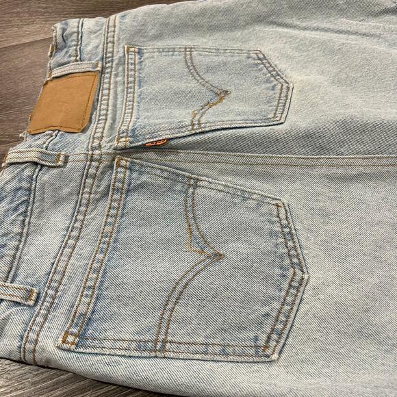 Vintage Levi’s 550 Reworked Denim Skirt Orange Tab Distressed Raw Hem Light Wash - Picture 15 of 15